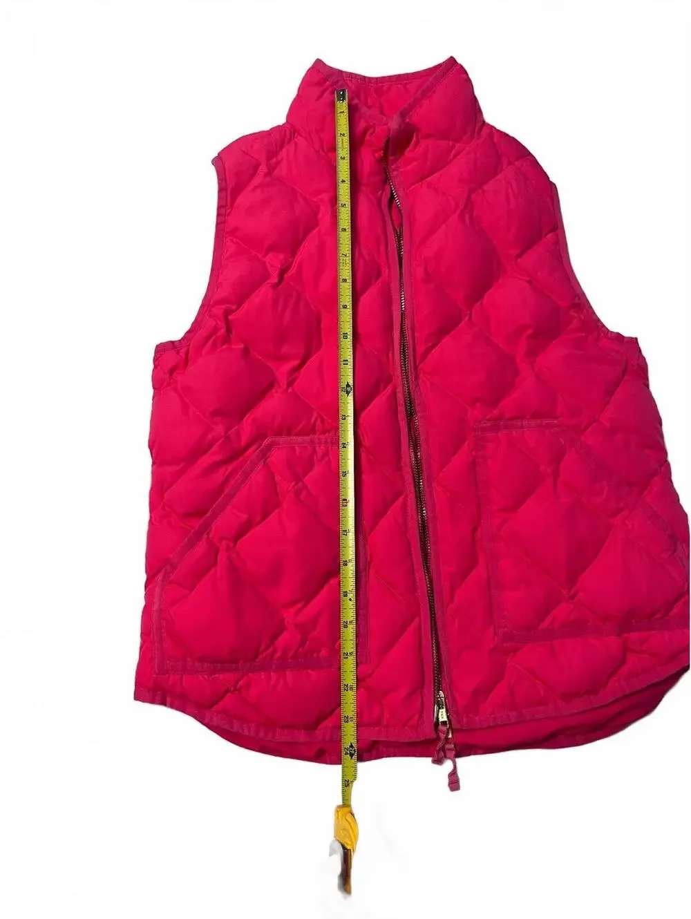 J.Crew Hot Pink Quilted Down Puffer Vest Size M Preppy Barbiecore Après Ski